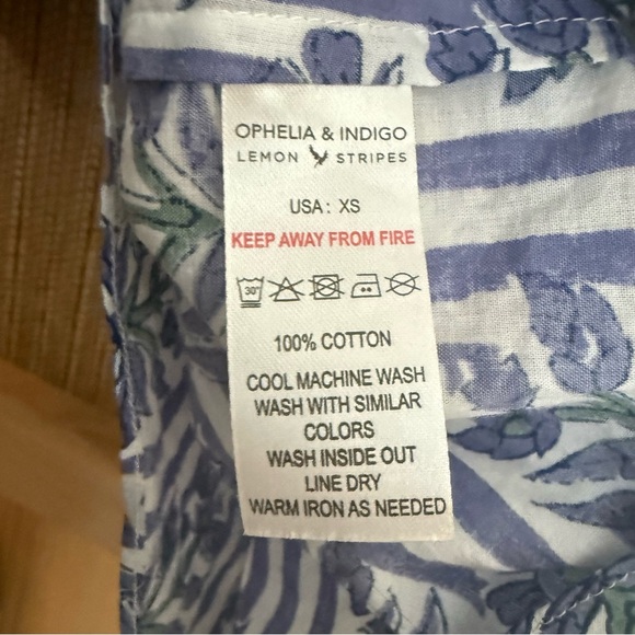 Ophelia & Indigo Mary Top XS Blue Stripe Floral Smocked Puff Sleeve - Picture 8 of 8